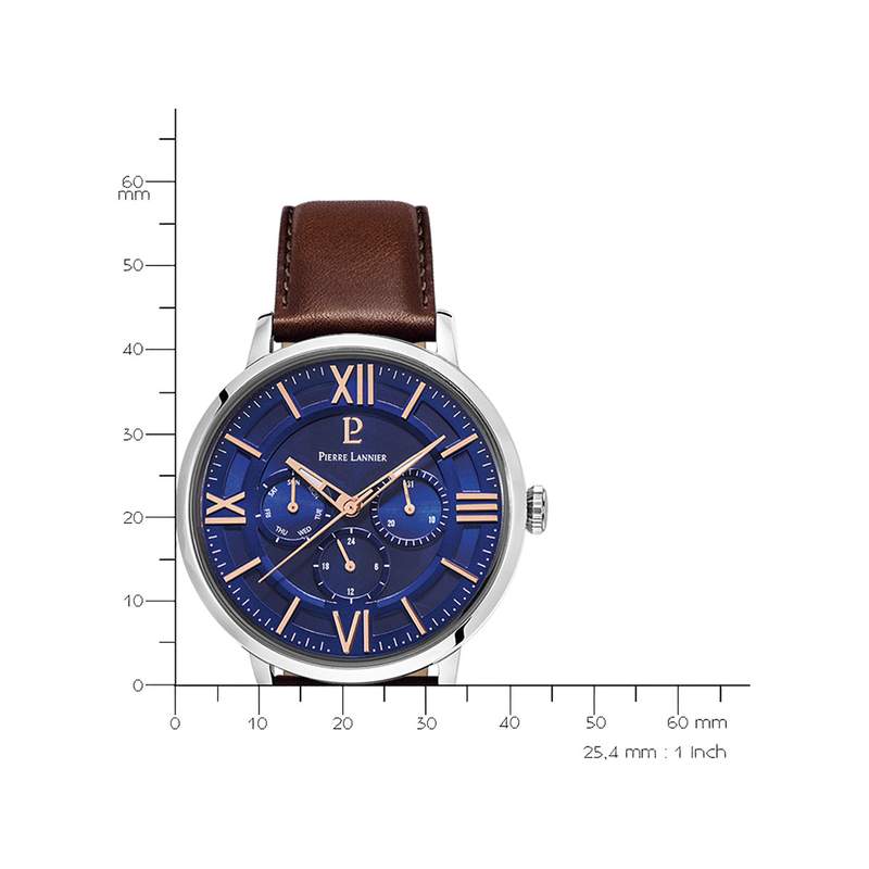 Montre Pierre Lannier homme acier cuir brun - vue D2