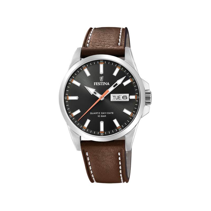 Montre Festina homme acier cuir marron - vue 1