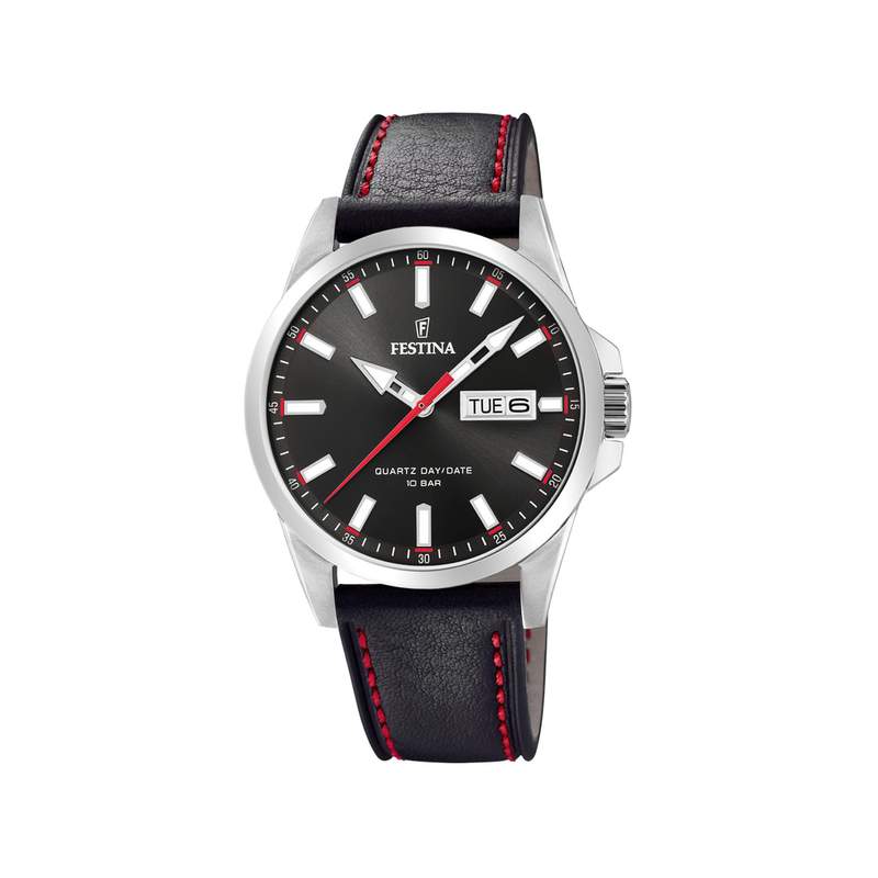 Festina herenhorloge van staal met zwart leer - afbeelding 1