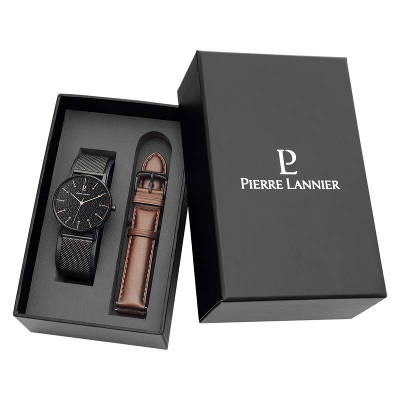 Coffret montre Pierre Lannier homme acier cuir - vue 1