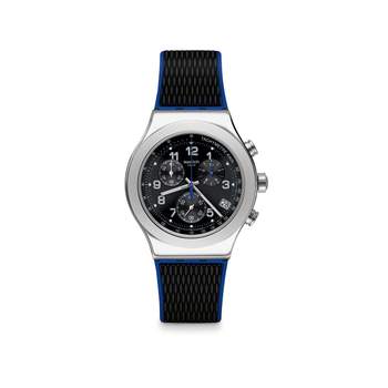 Swatch New Irony Chrono Blue grid men's watch steel blue rubber strap