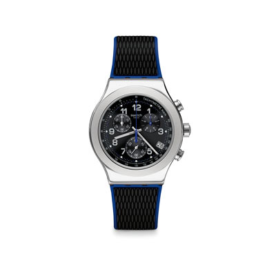 Montre Swatch New Irony Chrono Blue grid homme acier bracelet caoutchouc bleu - vue 1