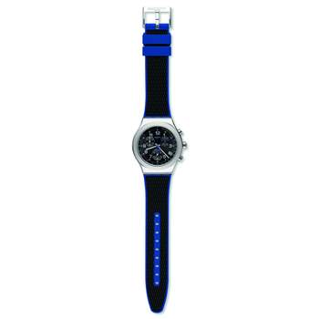 Swatch New Irony Chrono Blue grid men's watch steel blue rubber strap