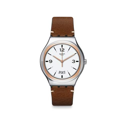 Swatch Irony herenhorloge van staal en leer