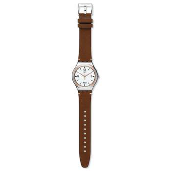 Swatch Irony herenhorloge van staal en leer