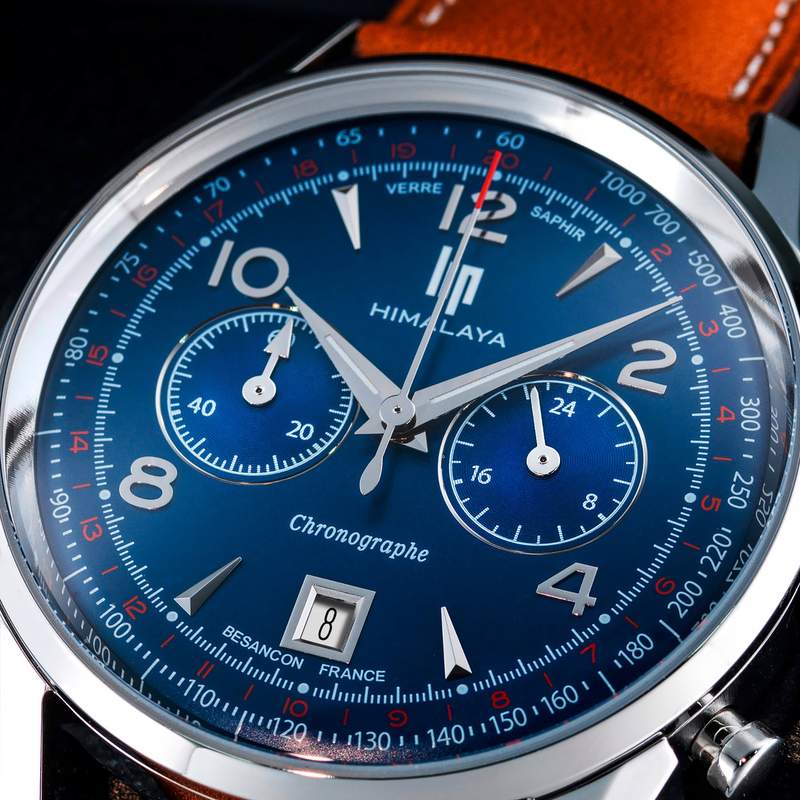Lip men's brown leather steel chronograph watch - view D1