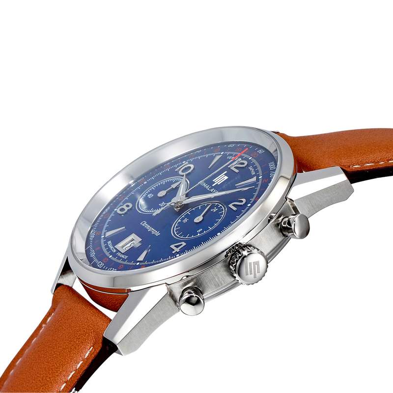 Lip men's brown leather steel chronograph watch - view D2