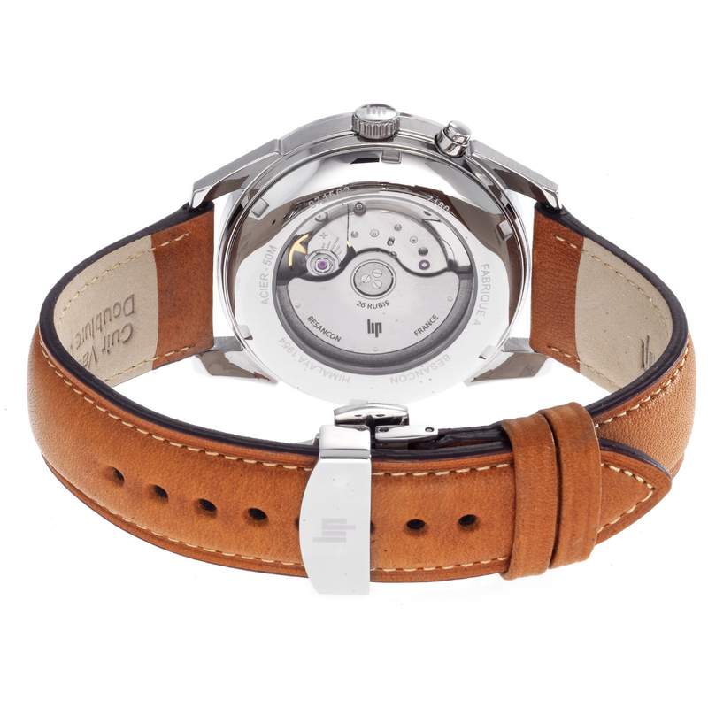 Montre Lip homme automatique acier cuir marron - vue 3