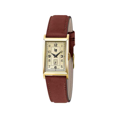 Montre Lip homme acier doré cuir marron