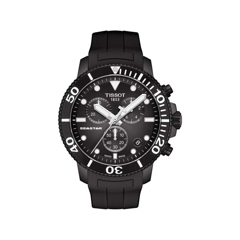 Montre Tissot homme caoutchouc noir - vue 1