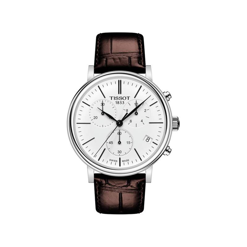 Montre Tissot homme chronographe acier cuir marron - vue 1