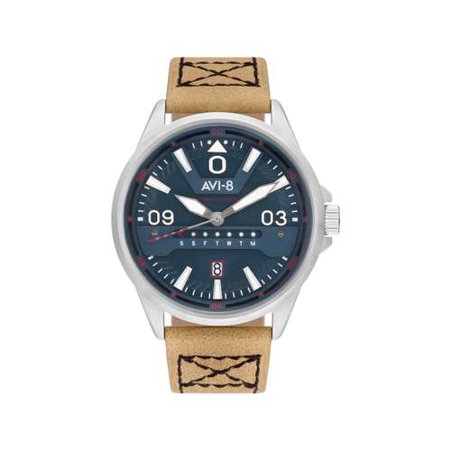 Montre AVI-8 homme acier cuir beige