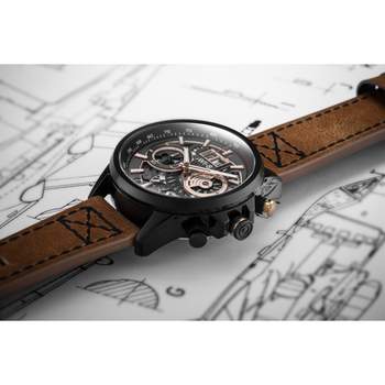 AVI-8 men's chronograph steel black leather watch