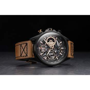 AVI-8 men's chronograph steel black leather watch