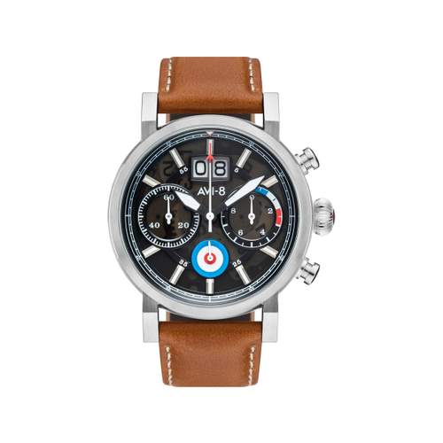 Montre AVI-8 homme chronographe acier cuir marron