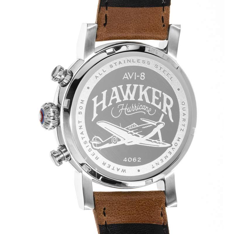Montre AVI-8 homme chronographe acier cuir marron - vue 3