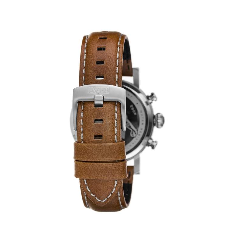 Montre AVI-8 homme chronographe acier cuir marron - vue D2