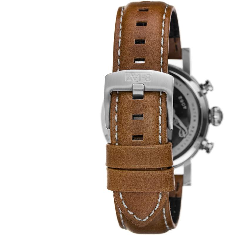 Montre AVI-8 homme chronographe acier cuir marron - vue D3