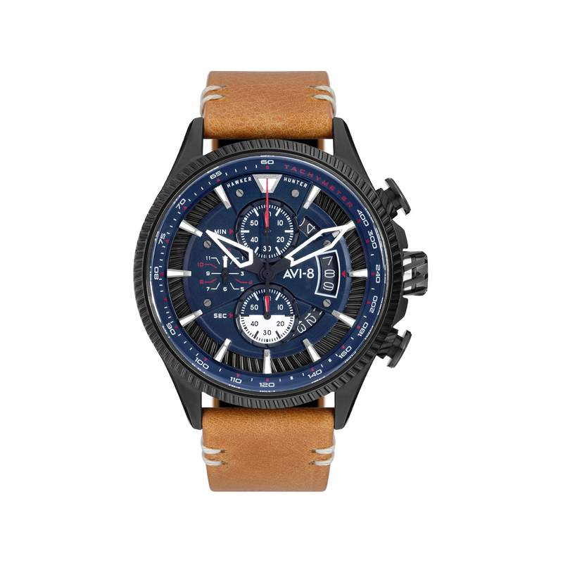 Montre AVI-8 homme chronographe acier cuir marron - vue 1