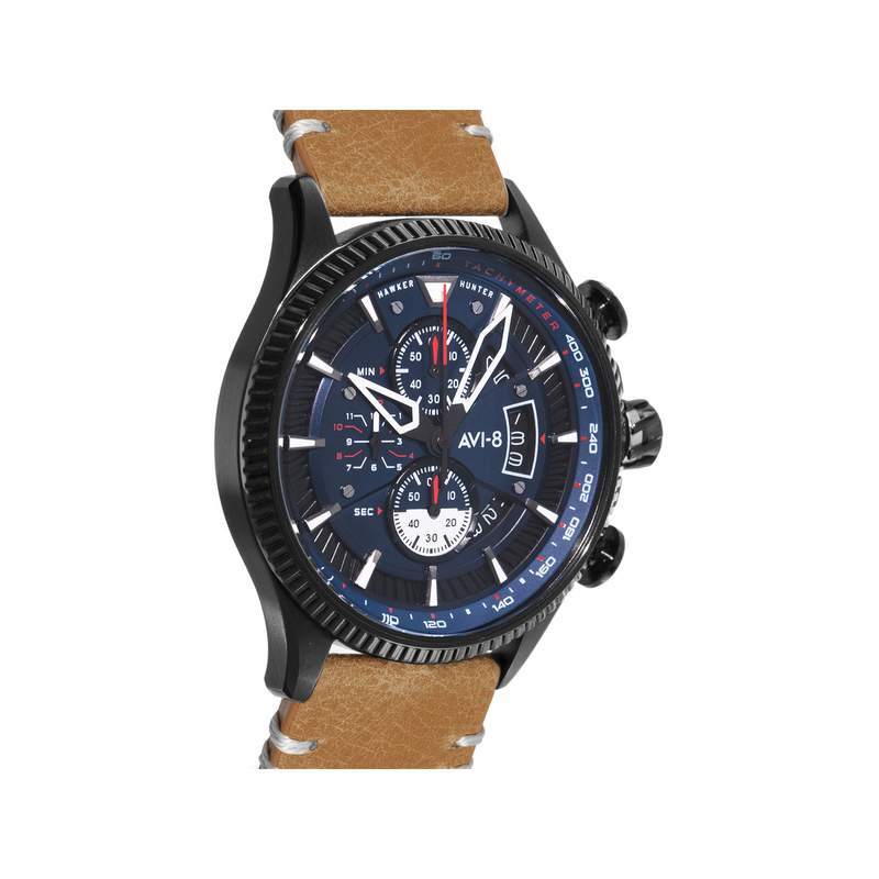 Montre AVI-8 homme chronographe acier cuir marron - vue 2