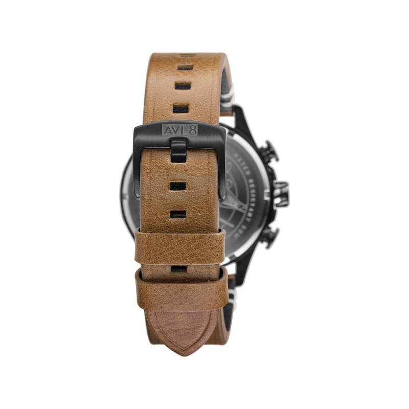 Montre AVI-8 homme chronographe acier cuir marron - vue D2