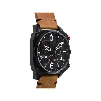 AVI-8 men's chronograph steel black leather watch