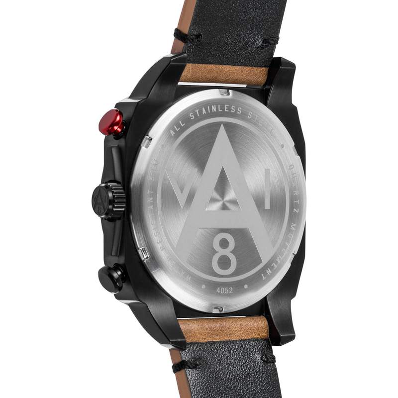 Montre AVI-8 homme chronographe acier noir cuir - vue 3