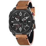 Montre AVI-8 homme chronographe acier noir cuir - vue D1