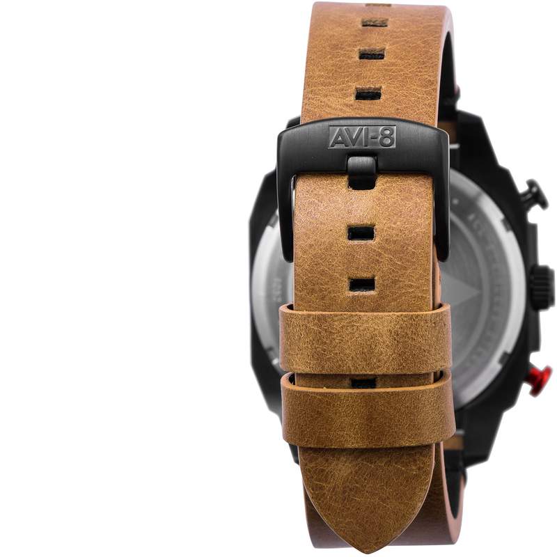 Montre AVI-8 homme chronographe acier noir cuir - vue D3