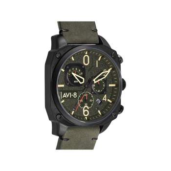 Montre AVI-8 homme chronographe acier noir cuir