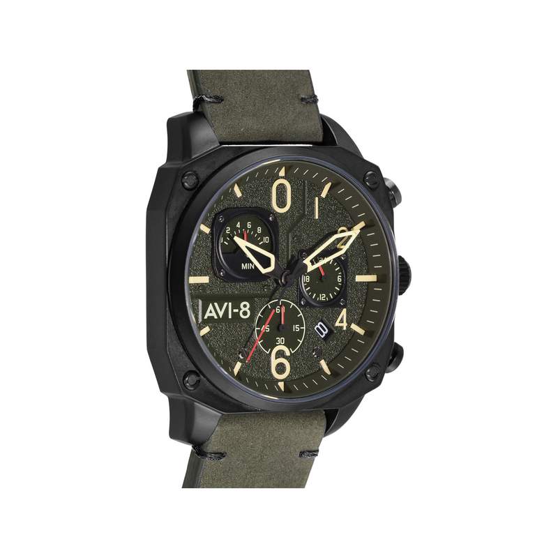 Montre AVI-8 homme chronographe acier noir cuir - vue 2