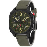Montre AVI-8 homme chronographe acier noir cuir - vue D1