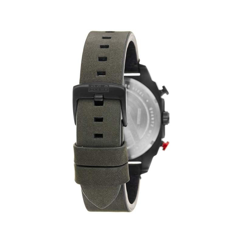 Montre AVI-8 homme chronographe acier noir cuir - vue D2