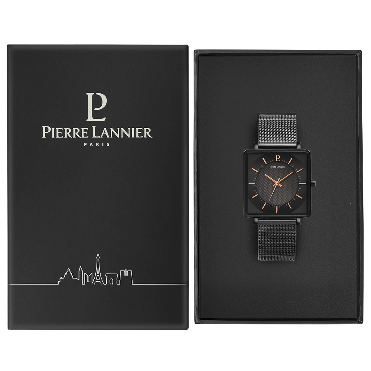 Montre Pierre Lannier homme acier noir milanais - vue VD1