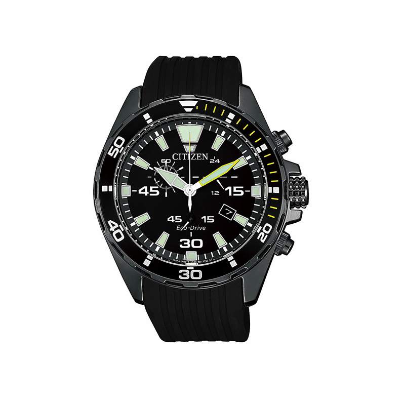 Montre Citizen homme acier caoutchouc noir - vue 1