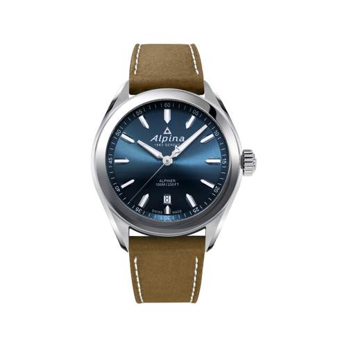 Montre Alpina homme acier cuir marron