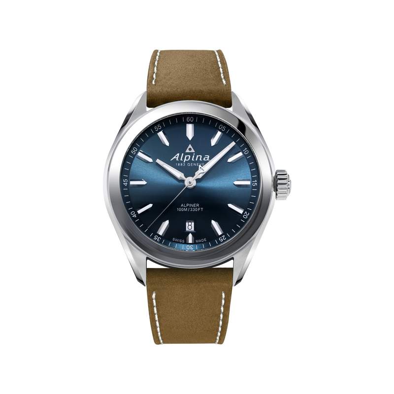 Montre Alpina homme acier cuir marron - vue 1