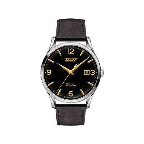 Tissot herenhorloge van kwartsstaal zwart leer