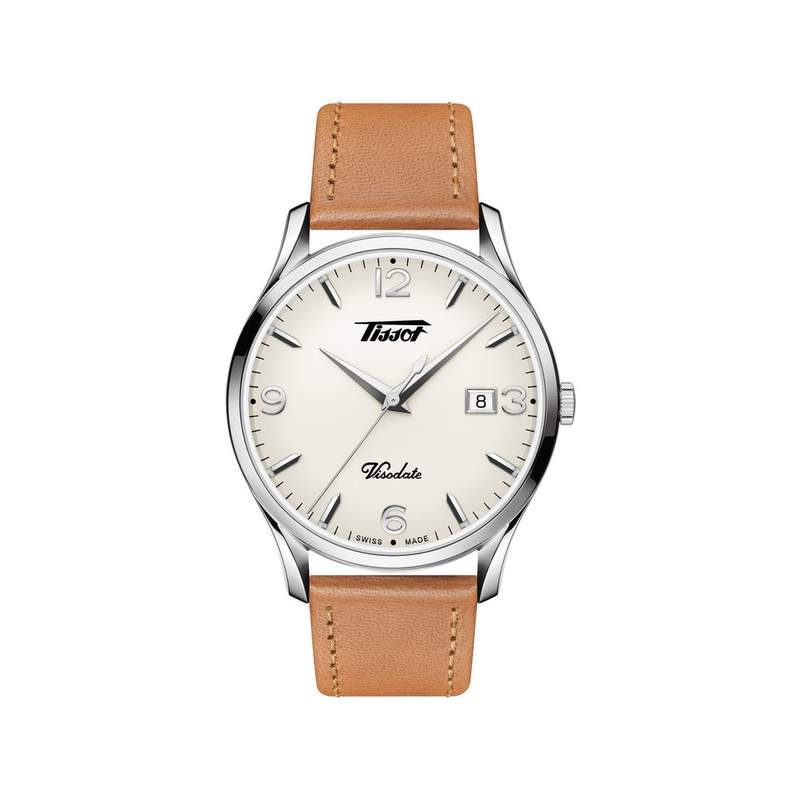 Montre Tissot homme acier cuir marron - vue 1