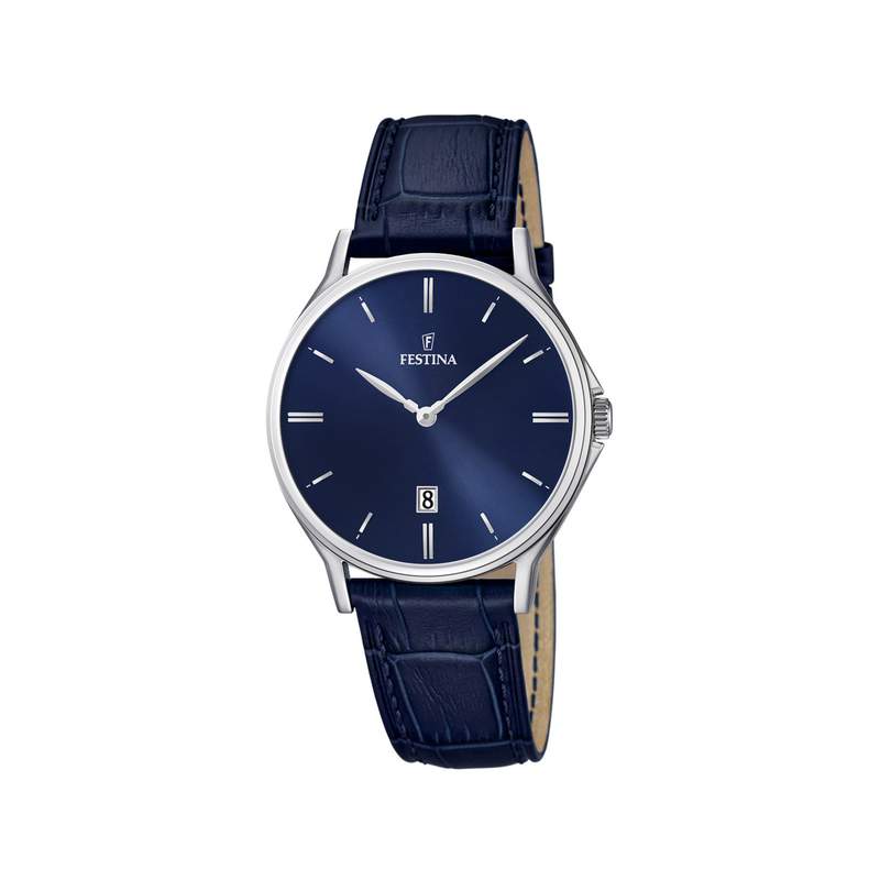 Montre Festina homme acier cuir bleu - vue 1