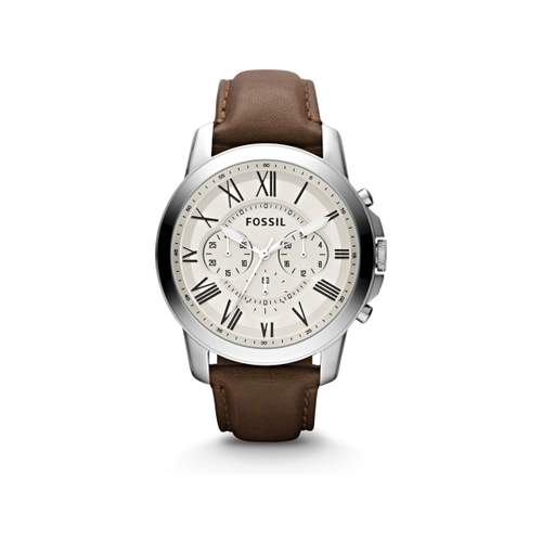 Fossil men's brown leather steel watch