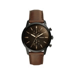 Montre Fossil homme chronographe acier noir cuir - vue 1