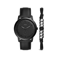 Coffret Fossil montre et bracelet homme acier cuir