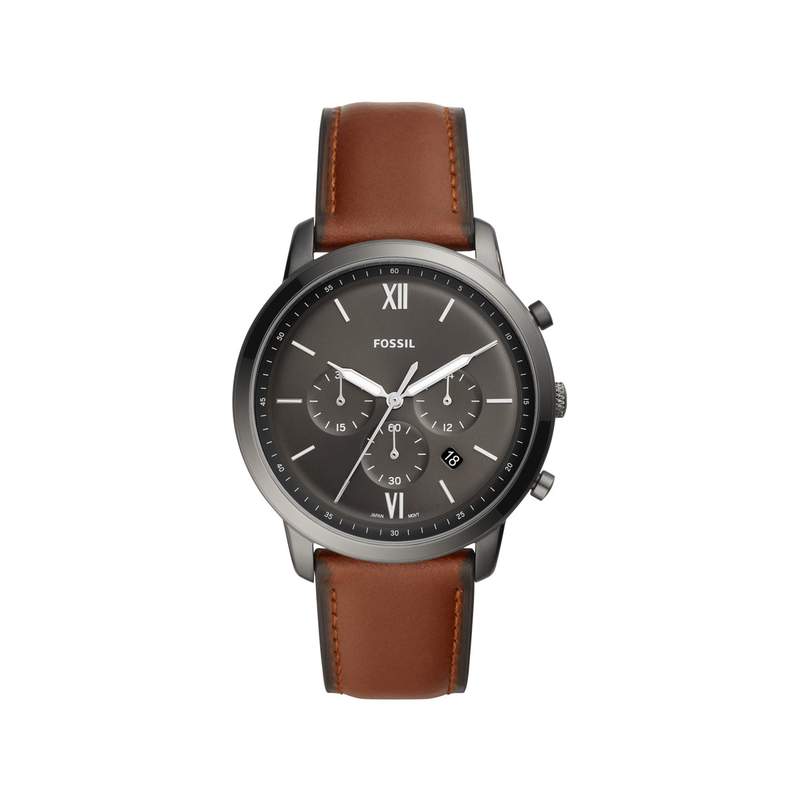 Montre Fossil Grant homme chronographe acier cuir marron - vue 1