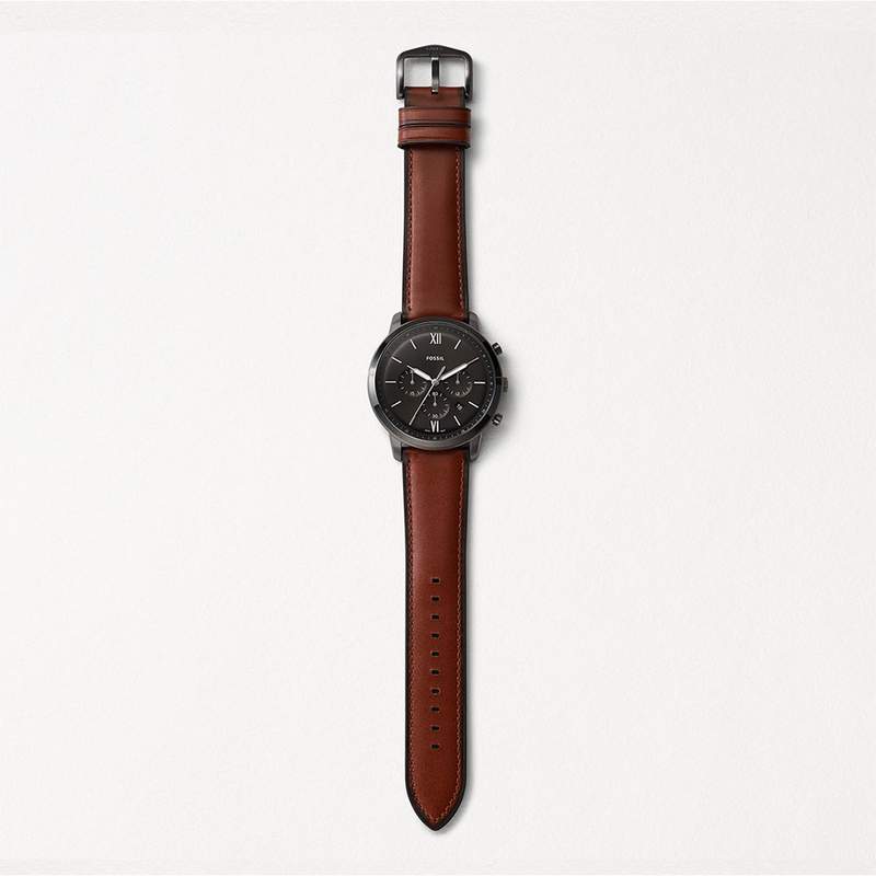 Montre Fossil Grant homme chronographe acier cuir marron - vue D1