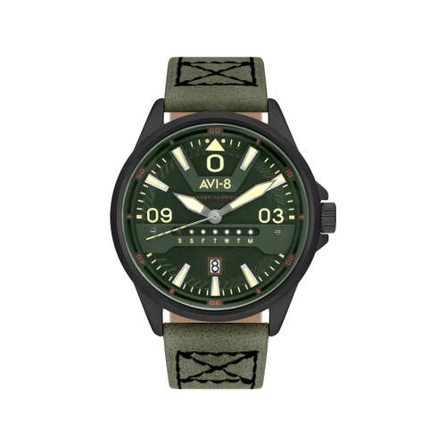 Montre AVI-8 homme acier cuir vert