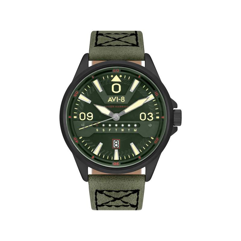 Montre AVI-8 homme acier cuir vert - vue 1