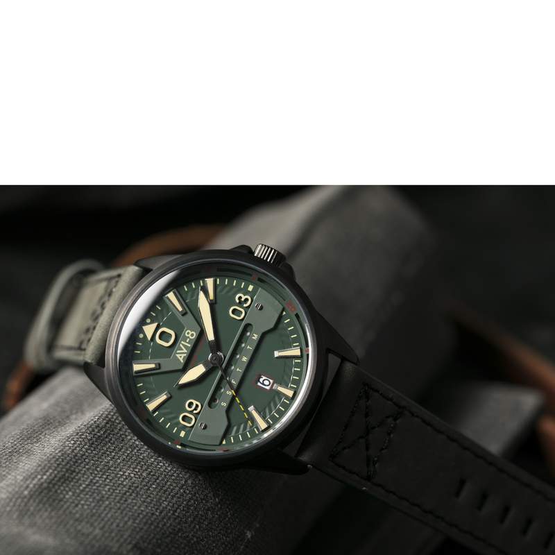 Montre AVI-8 homme acier cuir vert - vue D3
