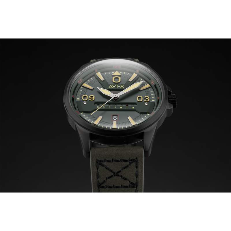 Montre AVI-8 homme acier cuir vert - vue D5