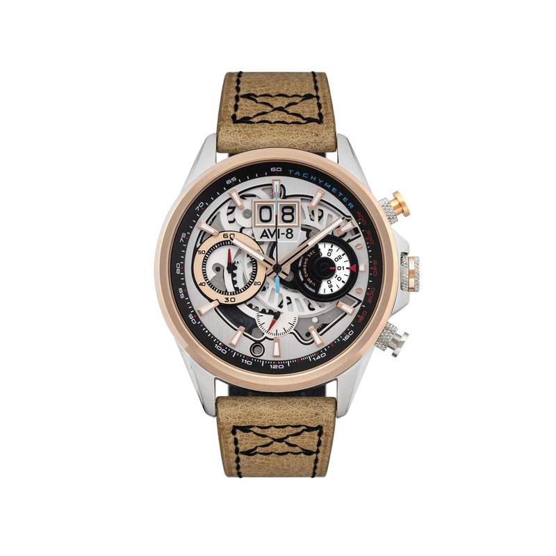 Montre AVI-8 homme acier cuir beige - vue 1